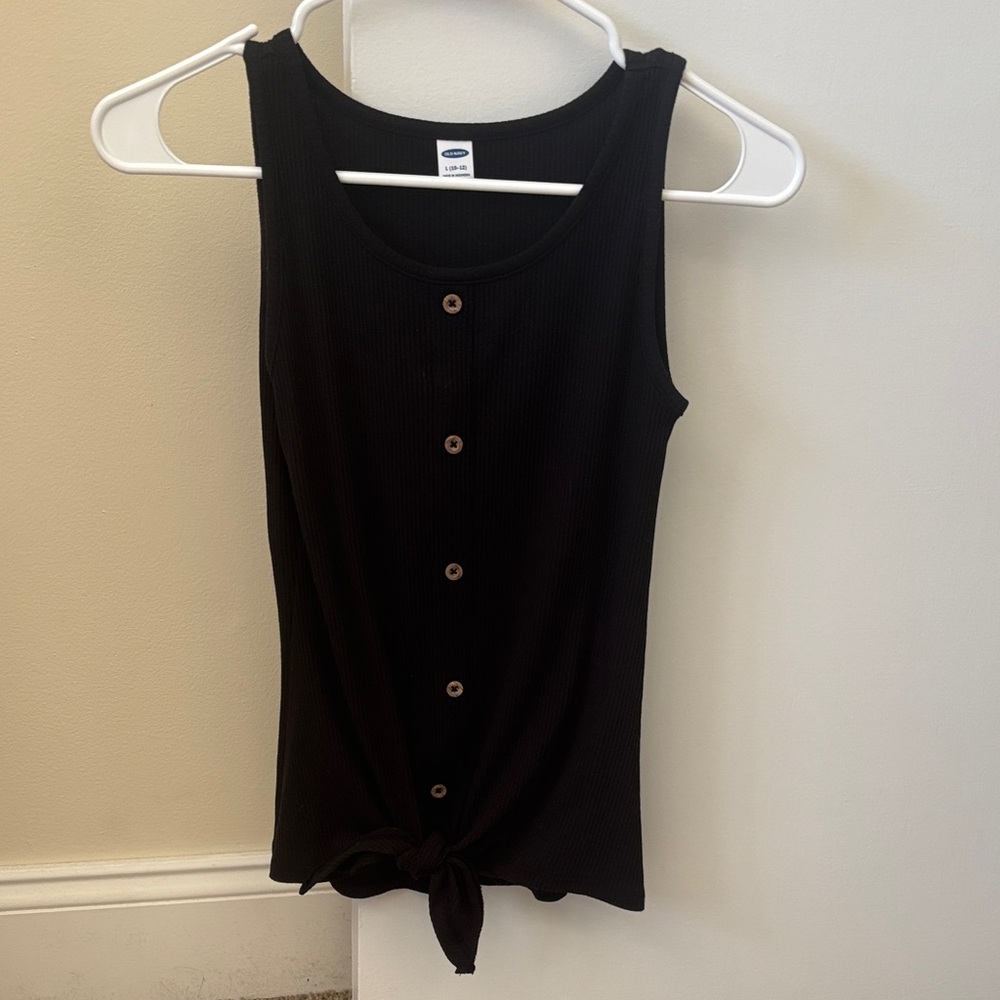 Old Navy Black Ribbed Button Tie-Front Tank